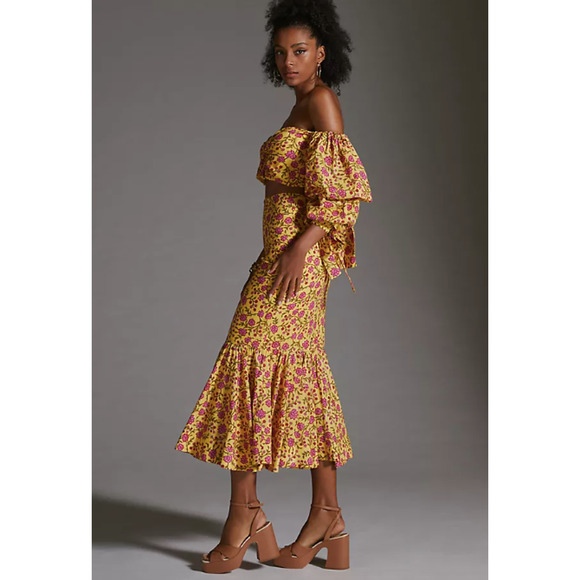 EDDY Anthropologie Patsy Fluted Skirt Hadley Crop Top Outfit Set Size 8 Medium - Picture 11 of 14